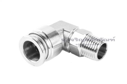 ข้อต่อลมแบบงอ 90° สแตนเลส 304 (เกลียวนอก x เสียบสาย) ขนาด 1/4&quot;-19 (BSPT) x 12 mm