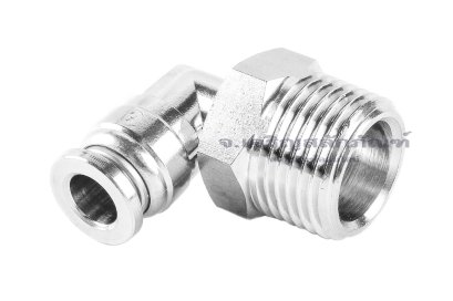 ข้อต่อลมแบบงอ 90° สแตนเลส 304 (เกลียวนอก x เสียบสาย) ขนาด 3/8&quot;-19(BSPT) x 6 mm