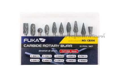 ดอกเจียร์คาร์ไบด์ FUKA  แกน 3 mm CUT DIA  6 mm  แบบ 10 ตัวชุด CB306