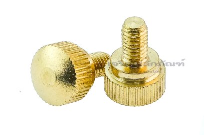 น็อตมือหมุนทองเหลือง หัวทรงกระบอกแบน ฐานสูง (Brass Flat Cylinder Knob Bolt) ขนาด M6x10