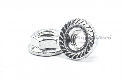 หัวน็อตติดจาน-หัวน็อตติดแหวนสแตนเลส (Flange Hex Nut Stainless) 5/16&quot; เกลียว 18