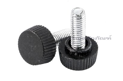 มือหมุนหัวกลมแบนพลาสติก แกนเหล็กชุบ ขนาด M6x16 ความโตหัว 16 mm