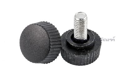 มือหมุนหัวกลมแบนพลาสติก แกนเหล็กชุบ ขนาด M5x8 ความโตหัว 16 mm