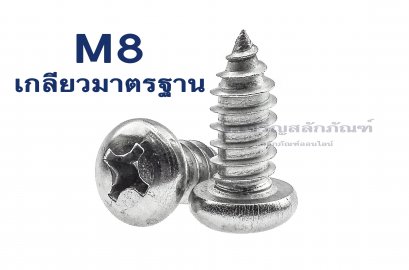 สกรูเกลียวปล่อยสแตนเลสหัวกลมแฉก M8x60