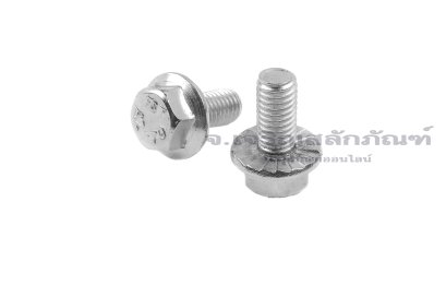 น็อตหัวเหลี่ยมแบบติดจานสแตนเลส M5x10 เกลียวตลอด