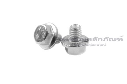 น็อตหัวเหลี่ยมแบบติดจานสแตนเลส M5x6 เกลียวตลอด