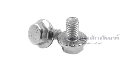 น็อตหัวเหลี่ยมแบบติดจานสแตนเลส M5x8 เกลียวตลอด