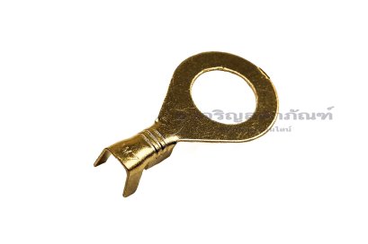 [E] หางปลาหัวกลม เปลือย ทองเหลือง M8 ความกว้างแกนล็อกสายไฟ 3.5 mm ยาว 8 mm รูยึด 8.4 mm