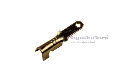 [E] หางปลาแบน เปลือย ทองเหลือง ตัวผู้ 2.8 mm ความกว้างหัวล็อก 2.8 mm ความกว้างแกนล็อกสายไฟ 2.2 mm ยาว 7.6 mm