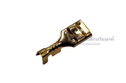 [E] หางปลาแบน เปลือย ทองเหลือง ตัวเมีย 4.8 mm ความกว้างหัวล็อก 5.6 mm ความกว้างแกนล็อกสายไฟ 2 mm ยาว 5.8 mm