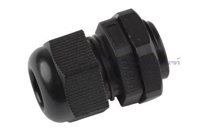 [E] เคเบิ้ลแกลนด์ Cable Gland พลาสติกไนล่อนกันน้ำ สีดำ M18x1.50 รูล็อกสายไฟ 10.9 mm