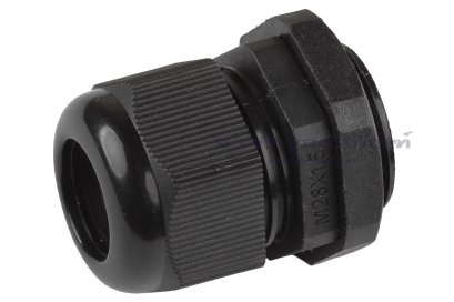[E] เคเบิ้ลแกลนด์ Cable Gland พลาสติกไนล่อนกันน้ำ สีดำ M28x1.50 รูล็อกสายไฟ 19.1 mm