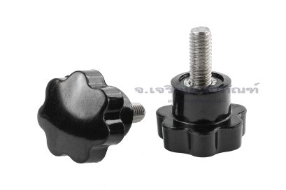 น็อตมือหมุนดอกไม้ แกนสแตนเลส (Star Grip Knob Bolt) ขนาด M6x15 ความโตหัว 24 mm