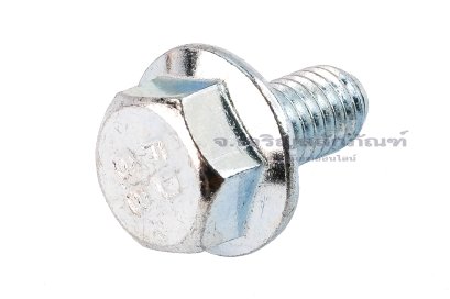 น็อตหัวเหลี่ยมแบบติดจานเหล็กชุบซิ้งค์ M6x12 เกรด 8.8 เกลียวตลอด