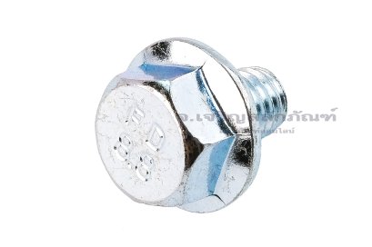 น็อตหัวเหลี่ยมแบบติดจานเหล็กชุบซิ้งค์ M6x8 เกรด 8.8 เกลียวตลอด