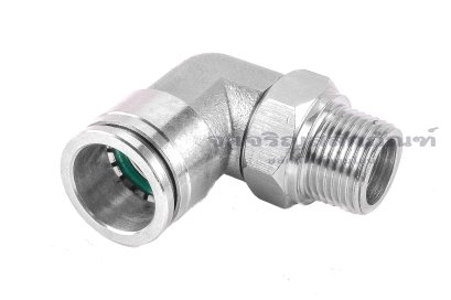 ข้อต่อลมแบบงอ 90° สแตนเลส 304 (เกลียวนอก x เสียบสาย) ขนาด 3/8"-19 (BSPT) x 16 mm