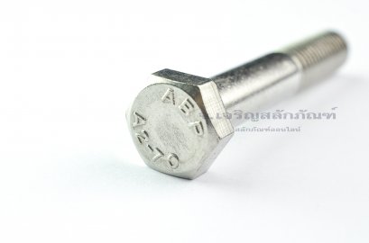 น็อตหัวเหลี่ยมสแตนเลส Stainless Steel Hex Bolt M12x70 เกลียวไม่ตลอด