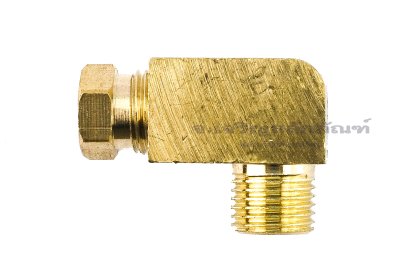 ข้อต่องอ 90° ทองเหลือง (เกลียวนอก x ตาไก่เสียบสาย) M10x1.0 x 6 mm