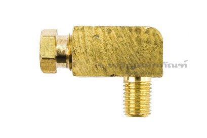 ข้อต่องอ 90° ทองเหลือง (เกลียวนอก x ตาไก่เสียบสาย) M6x0.75 x 4 mm