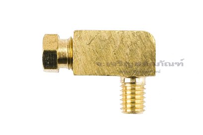 ข้อต่องอ 90° ทองเหลือง (เกลียวนอก x ตาไก่เสียบสาย) M6x1.0 x 4 mm