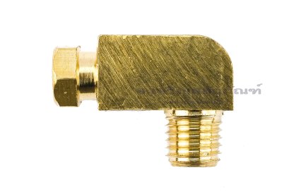 ข้อต่องอ 90° ทองเหลือง (เกลียวนอก x ตาไก่เสียบสาย) M8x1.0 x 4 mm