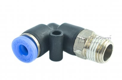 ข้อต่อลมแบบงอ 90° (เกลียวนอก x เสียบสาย) ขนาด 1/8&quot; x 4 mm