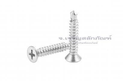 สกรูเกลียวปล่อยปลายสว่านหัวเตเปอร์แฉกสแตนเลส สกรูยิงเมทัลชีท #8x1&quot; (4.1x25.4 mm)