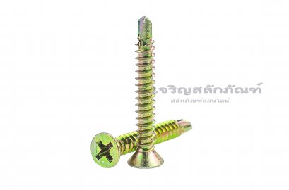 สกรูเกลียวปล่อยปลายสว่านหัวเตเปอร์แฉกชุบรุ้ง #8x1.1/4&quot; (4.1x31.75 mm)