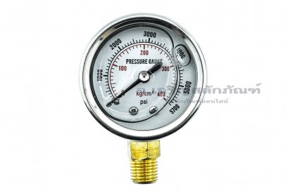 เกจ์วัดความดัน  หน้าปัดโต 58 mm (2&quot;) ช่วงแรงดัน 400 Kg (5700 lbf/in²) ขนาดเกลียว 1/4&quot; รุ่นมีน้ำมัน