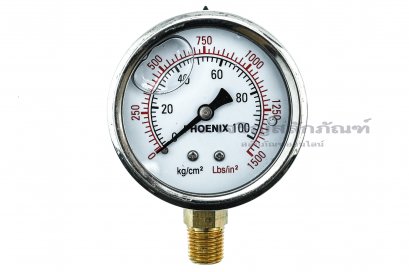 เกจ์วัดความดัน PHOENIX  หน้าปัดโต 64 mm (2.1/2&quot;) ช่วงแรงดัน 100 Kg (1500 Lb) ขนาดเกลียว 1/4&quot; รุ่นมีน้ำมัน