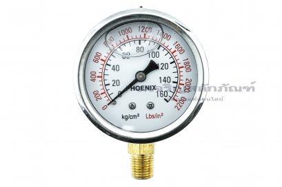 เกจ์วัดความดัน PHOENIX  หน้าปัดโต 64 mm (2.1/2&quot;) ช่วงแรงดัน 160 Kg (2200 Lb) ขนาดเกลียว 1/4&quot; รุ่นมีน้ำมัน