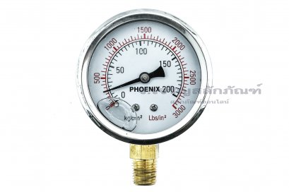 เกจ์วัดความดัน PHOENIX  หน้าปัดโต 64 mm (2.1/2&quot;) ช่วงแรงดัน 200 Kg (3000 Lb) ขนาดเกลียว 1/4&quot; รุ่นมีน้ำมัน