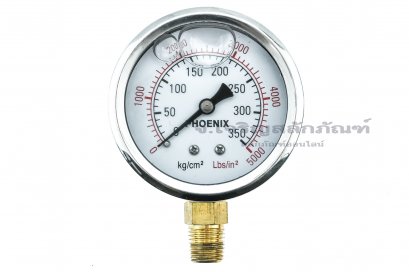 เกจ์วัดความดัน PHOENIX  หน้าปัดโต 64 mm (2.1/2&quot;) ช่วงแรงดัน 350 Kg (5000 Lb) ขนาดเกลียว 1/4&quot; รุ่นมีน้ำมัน