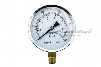 เกจ์วัดความดัน PHOENIX  หน้าปัดโต 100 mm (4&quot;) ช่วงแรงดัน 7 Kg (100 Lb) ขนาดเกลียว 3/8&quot;