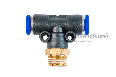 ข้อต่อลมสามทางพลาสติก (เสียบสาย x เกลียวนอก x เสียบสาย) ขนาด 6 mm x 1/4" x 6 mm