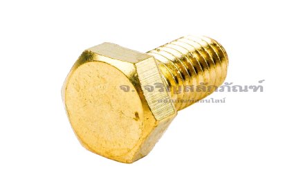 น็อตทองเหลืองหัวเหลี่ยม 3/8"x3/4" เกลียวตลอด