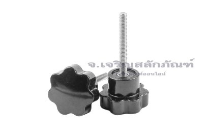 น็อตมือหมุนดอกไม้ แกนสแตนเลส (Star Grip Knob Bolt) ขนาด M4x30 ความโตหัว 24 mm