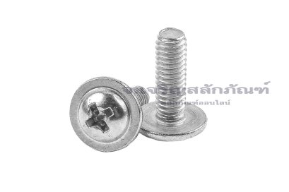 น็อตหัวกลมแฉกแบบติดแหวน สแตนเลส (Phillip Round Head Screw with Flange) ขนาด M4x12 เกลียวตลอด