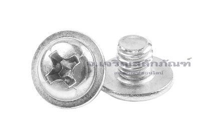 น็อตหัวกลมแฉกแบบติดแหวน สแตนเลส (Phillip Round Head Screw with Flange) ขนาด M4x4 เกลียวตลอด