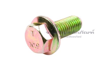 น็อตหัวเหลี่ยมแบบติดจานชุบรุ้ง M12x30 เกรด 10.9 เกลียวตลอด
