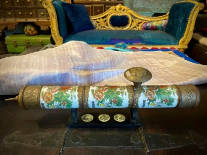 Antique Ceramic Opium Pipe with Peony Painted