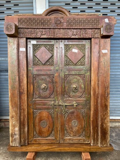 Full Carved Colonial Old Door in Rustic Green