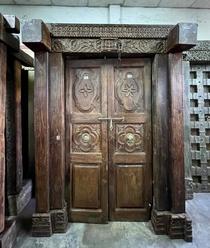 Antique Teakwood Door with Carving