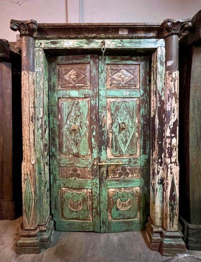 Old Teakwood Door in Rustic Green