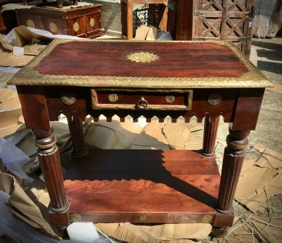 CL31 Wooden Console Table with Brass Decor