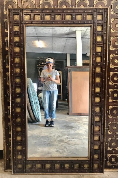 MR46 Classic Wooden Mirror with Brass Decor