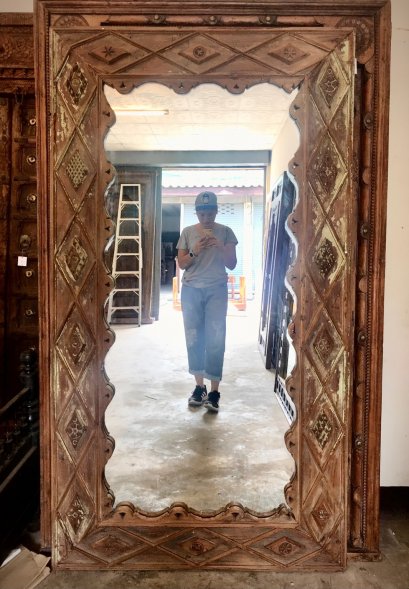 MR47 Vintage Carved Mirror Frame Rustic Green