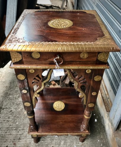 STB6 Wooden Side Table with Brass Decor