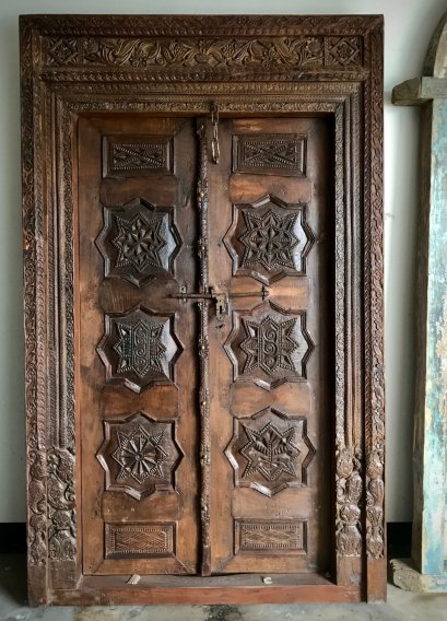 Breathtaking Antique Door with Unique Tribal Carving