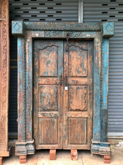 Antique Teak Wood Door in Delight Blue Color